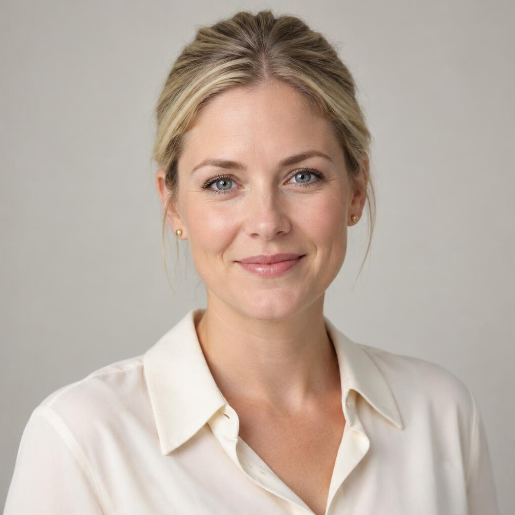Portrait of a smiling woman with light hair in soft light